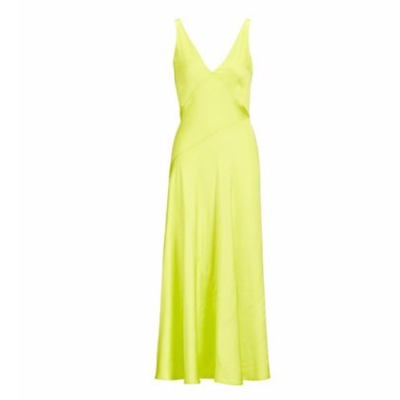 neon yellow satin dress